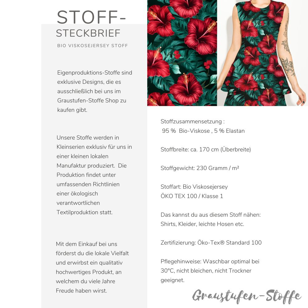 Viskosejersey Eigenproduktion "Caribian Hibiscus" - von Graustufen-Stoffe
